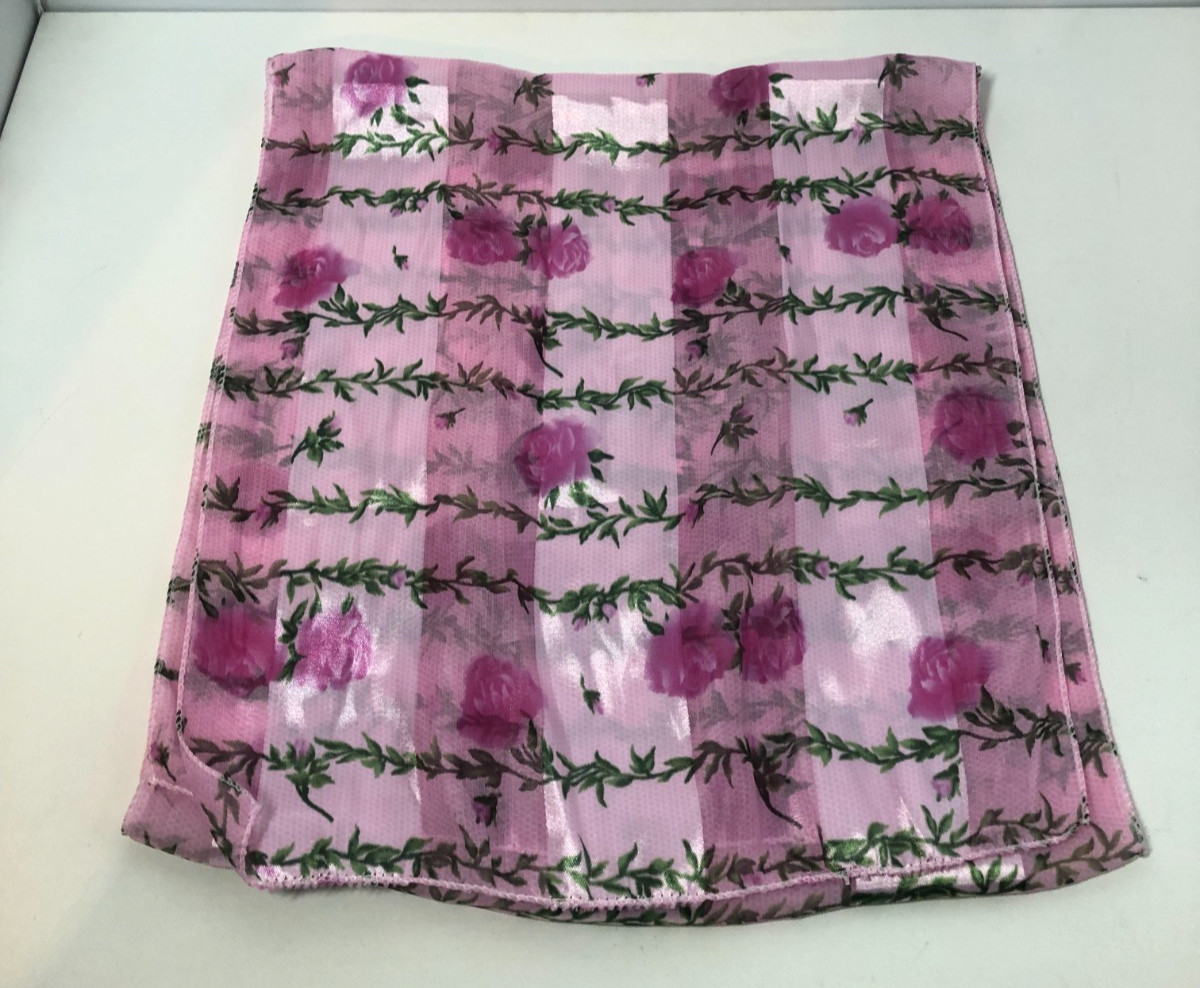 Vintage Pink and Green Scarf, Flower Design, Nylon/Polyester Blend, 57.5" x 12"