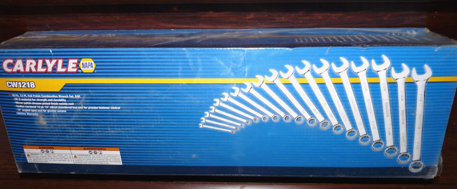 New Carlyle Tools CW1218 Full Polish Combination Wrench 18 Pc 12 Pt. Set NEW SAE