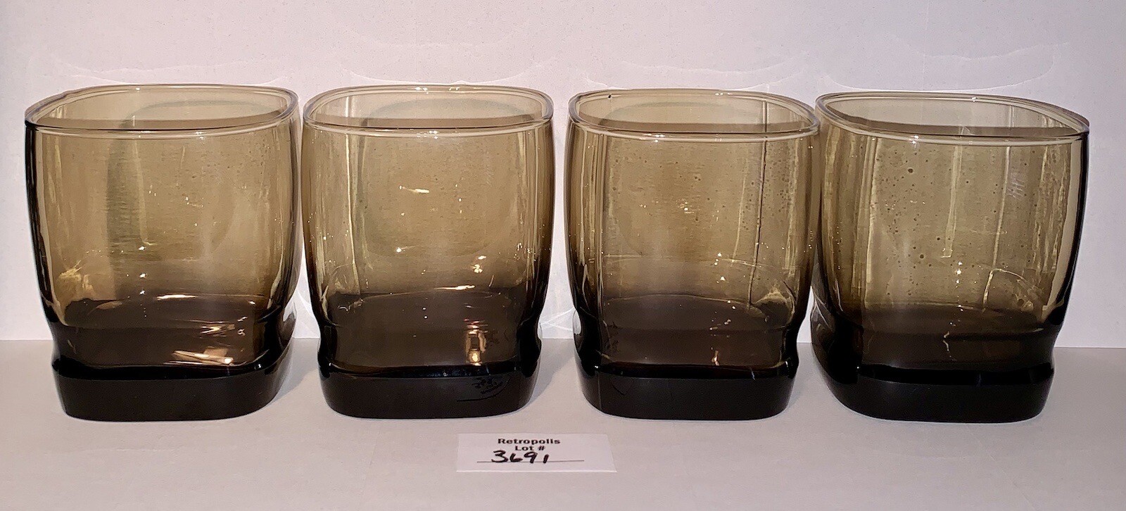 4 LIBBEY Carrington Glasses Tawny Brown Square Bottom Whiskey Rocks