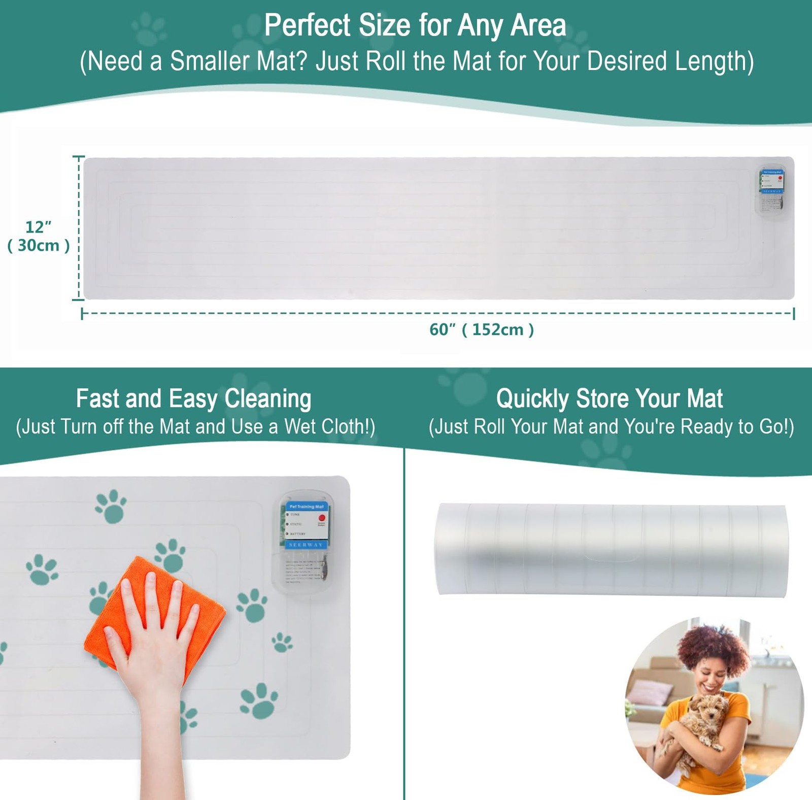 SEERWAY Scat Pet Shock Mat Indoor, Safe Training Pads for 60"x12" Sofa