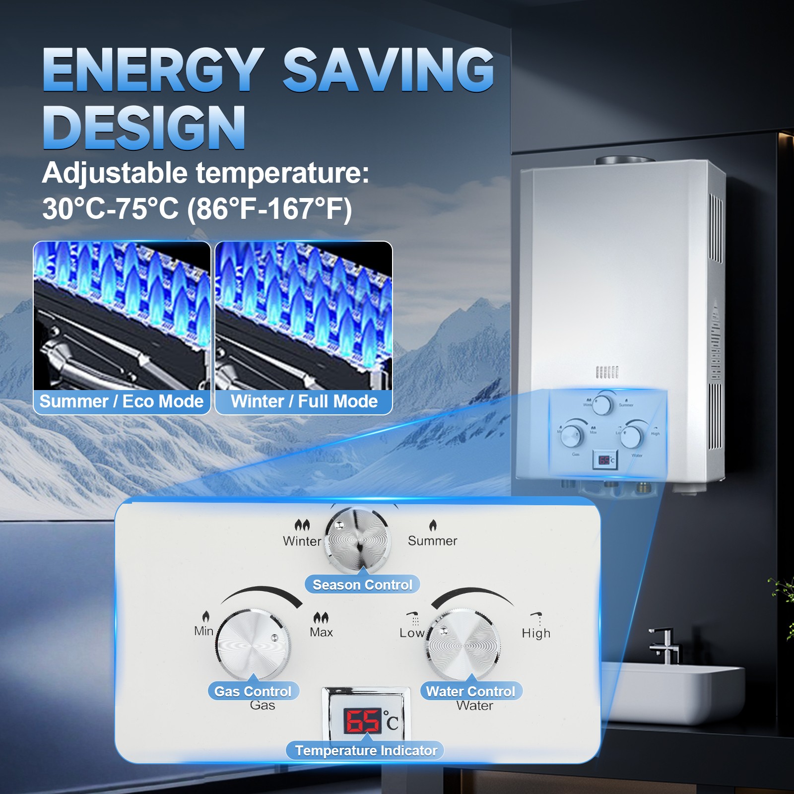 Tankless Propane Gas Hot Water Heater On-Demand Instant Gas Pressure 2800 Pa