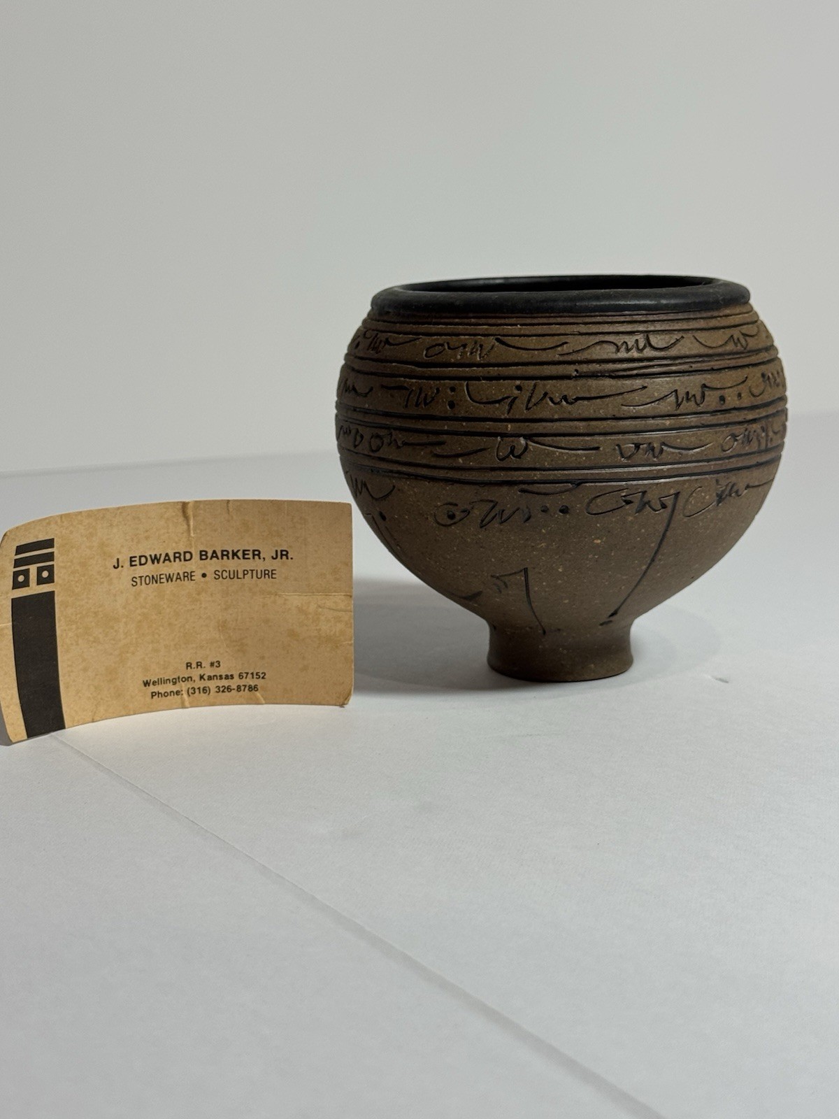 J Edward Barker Signed 1988 SCRYPT Line Studio Art Pottery Stoneware Sculpture