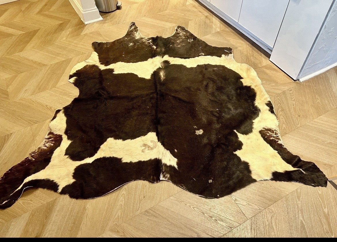 Vintage 1970 cowhide rugs, real, Not Reproduction Hides, Black And White