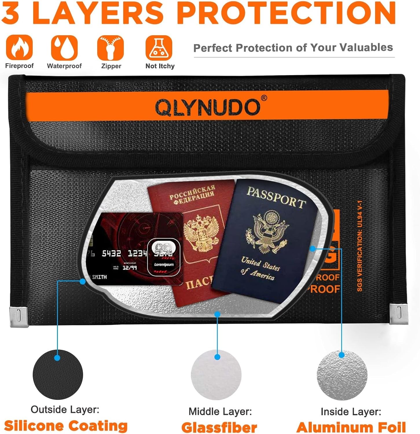 Fireproof Money Envelopes 2 Pack Waterproof Zipper Cash Document Pouches