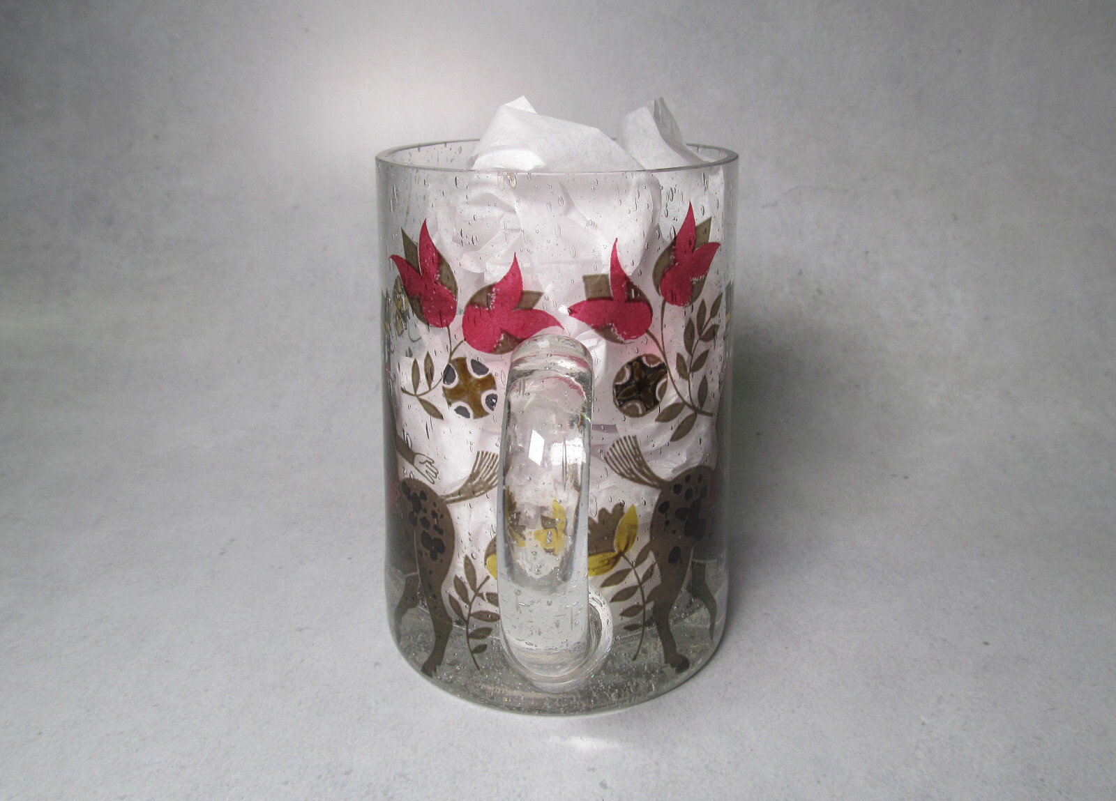 Hand Blown Glass Tankard with Men on Horseback Design Used