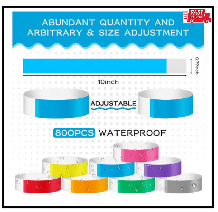 800 Waterproof Colored Wristbands for Events - Custom Adhesive Party Bands