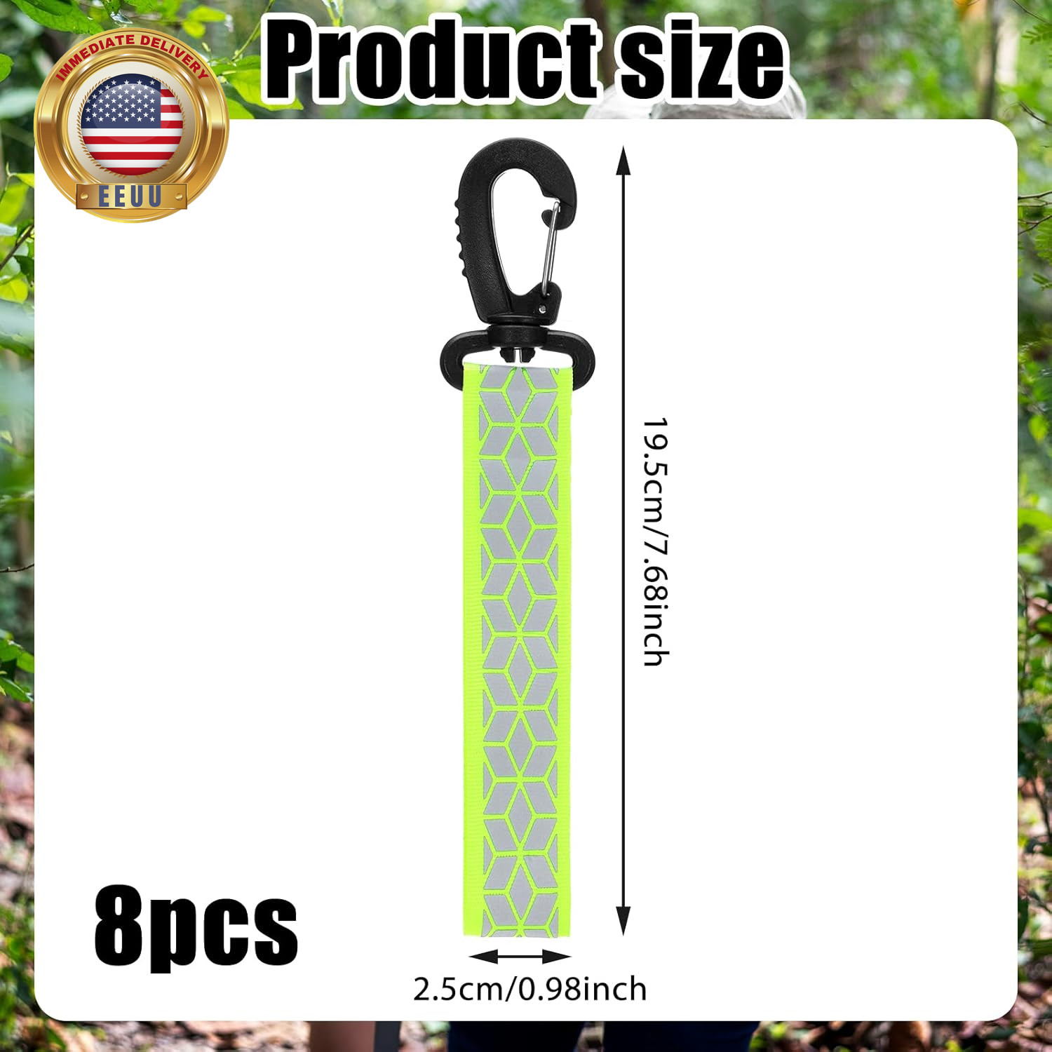 8 Pcs Reflective Straps Green Reflective Backpack Tags Glow in the Dark Keychain