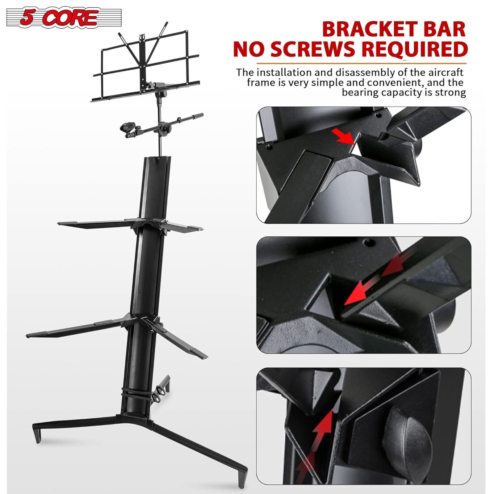 5Core Keyboard Stand 2 Tier Classic Adjustable Electric Piano Sturdy Holder