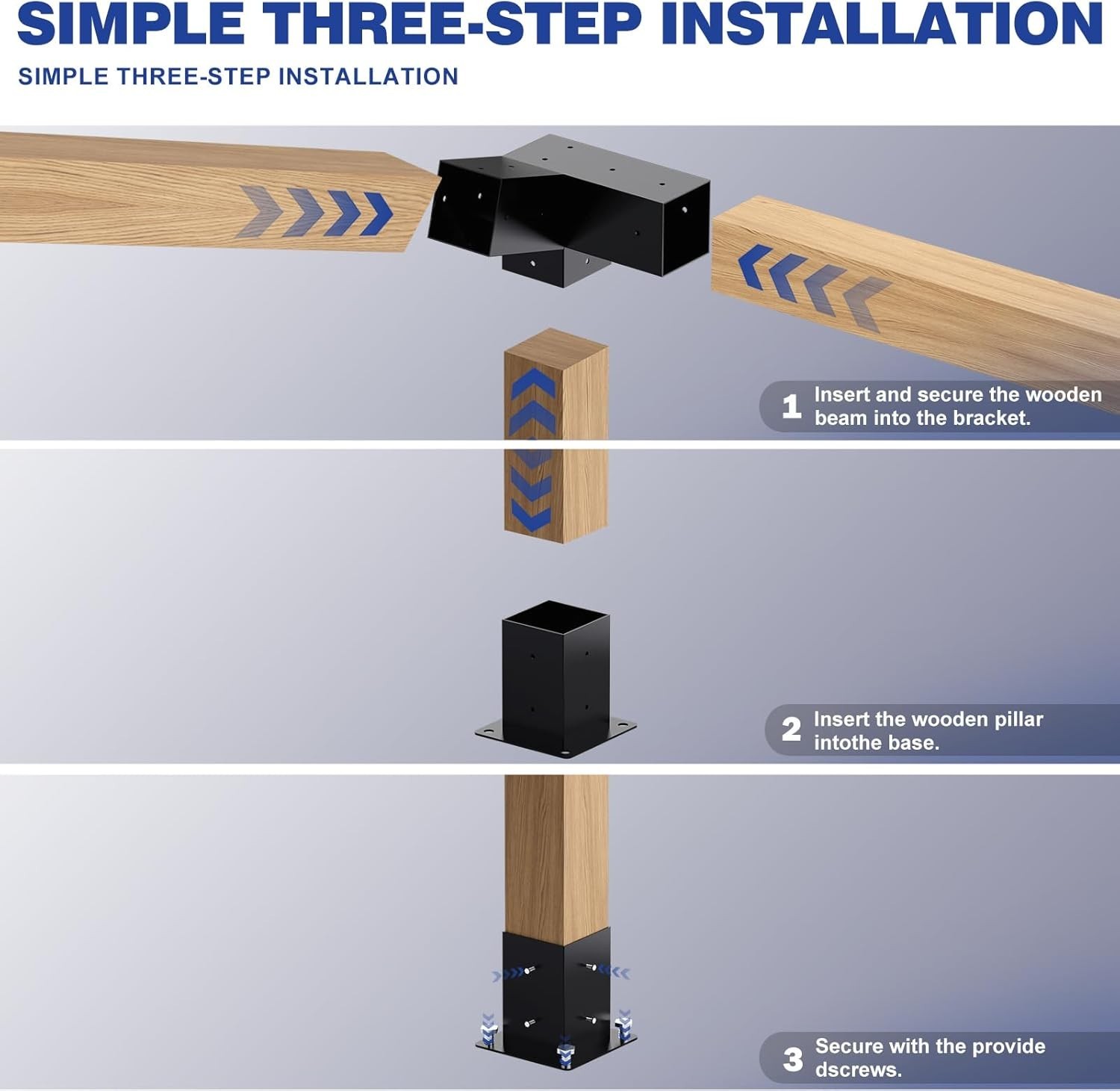Pergola Kit, Slanted Roof Pergola Bracket, 3-Way Brackets with Post Base Kit, Lo