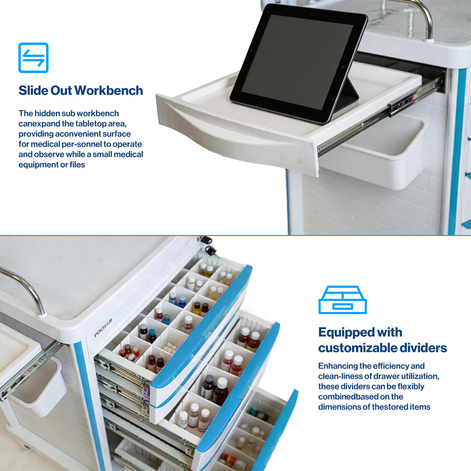 Medical Crash Cart with Emergency Accessory, Emergency Cart for Hospitals Clinic