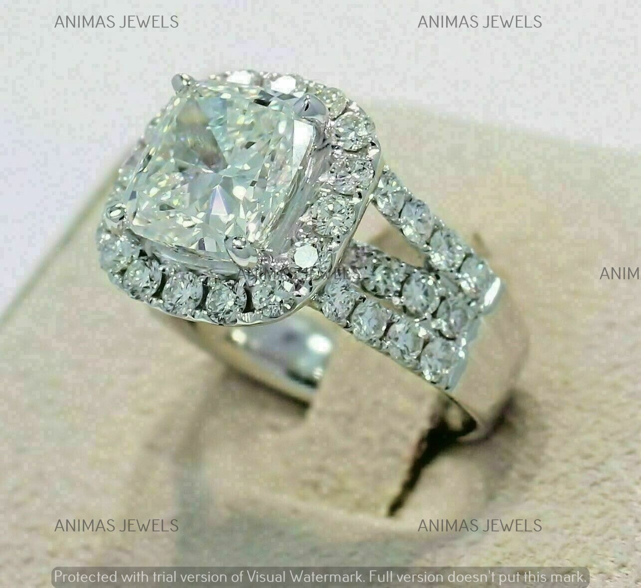 Real 925 Sterling Silver 4 Ct Cushion Cut Moissanite Wedding Halo Ring Size-8.5