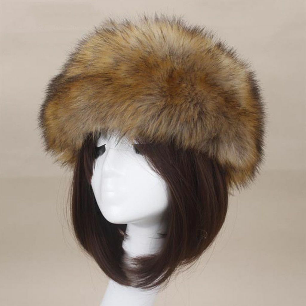 Women's Winter Russian Fluffy Faux Fur Headband Hat Thick Ear Warm Snow Ski Cap