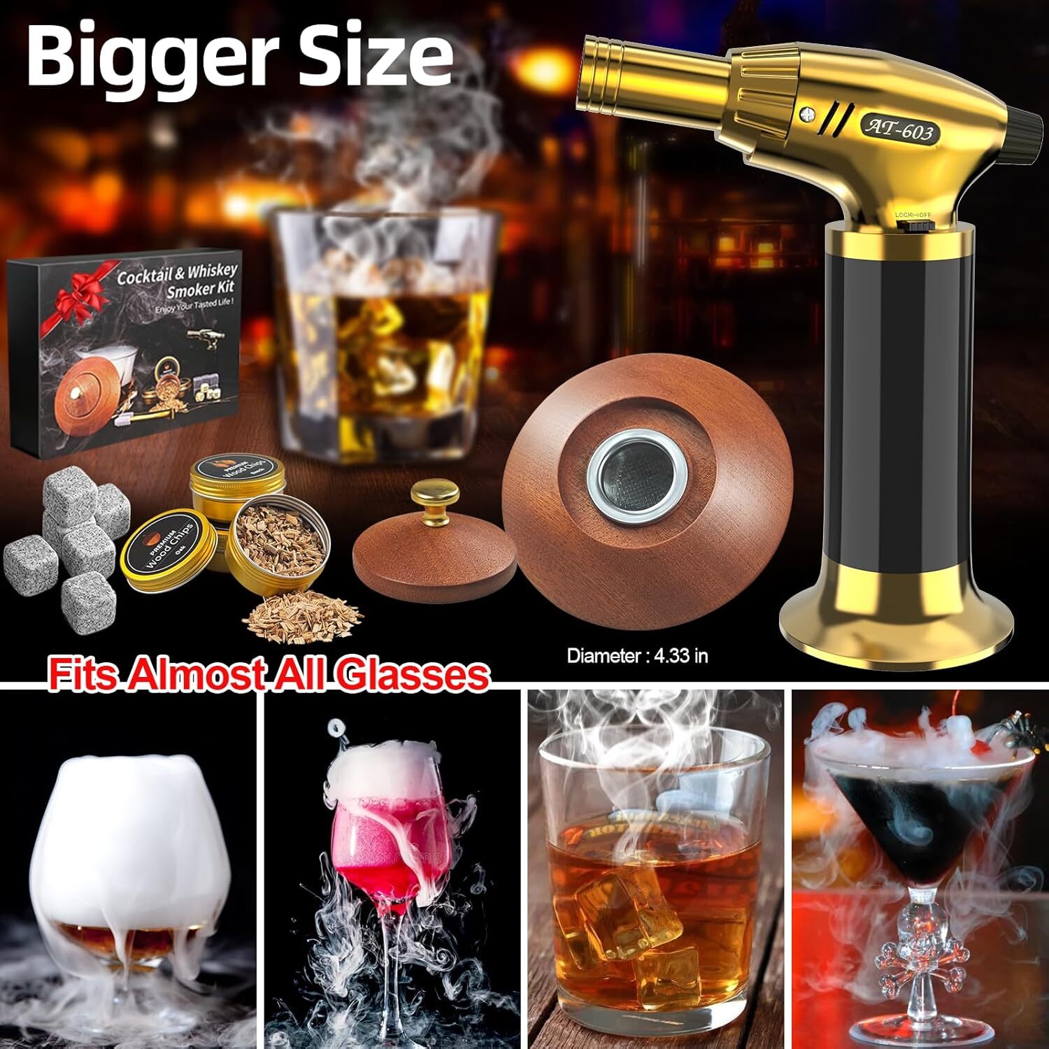 Cocktail Smoker Kit Whiskey Smoker Kit W/ Torch 8 Flavors Wood Chips for Whiskey