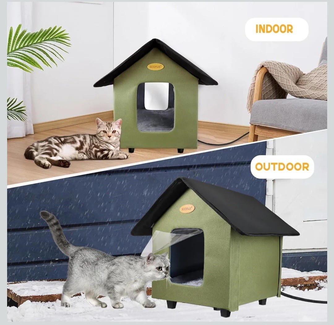 HXPLN Heated Cat House - Elevated Weatherproof Insulated Heated Outdoor Cat...