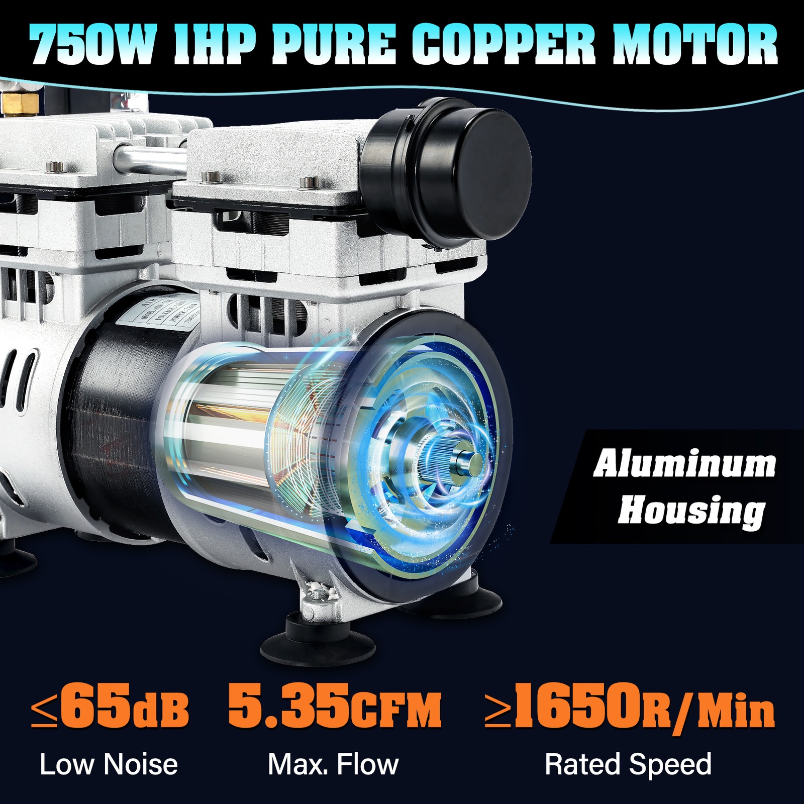 750W Pond Aerator Pond Lake Air Pump Kit with 2 Tubings & 2 Diffusers 5.35CFM