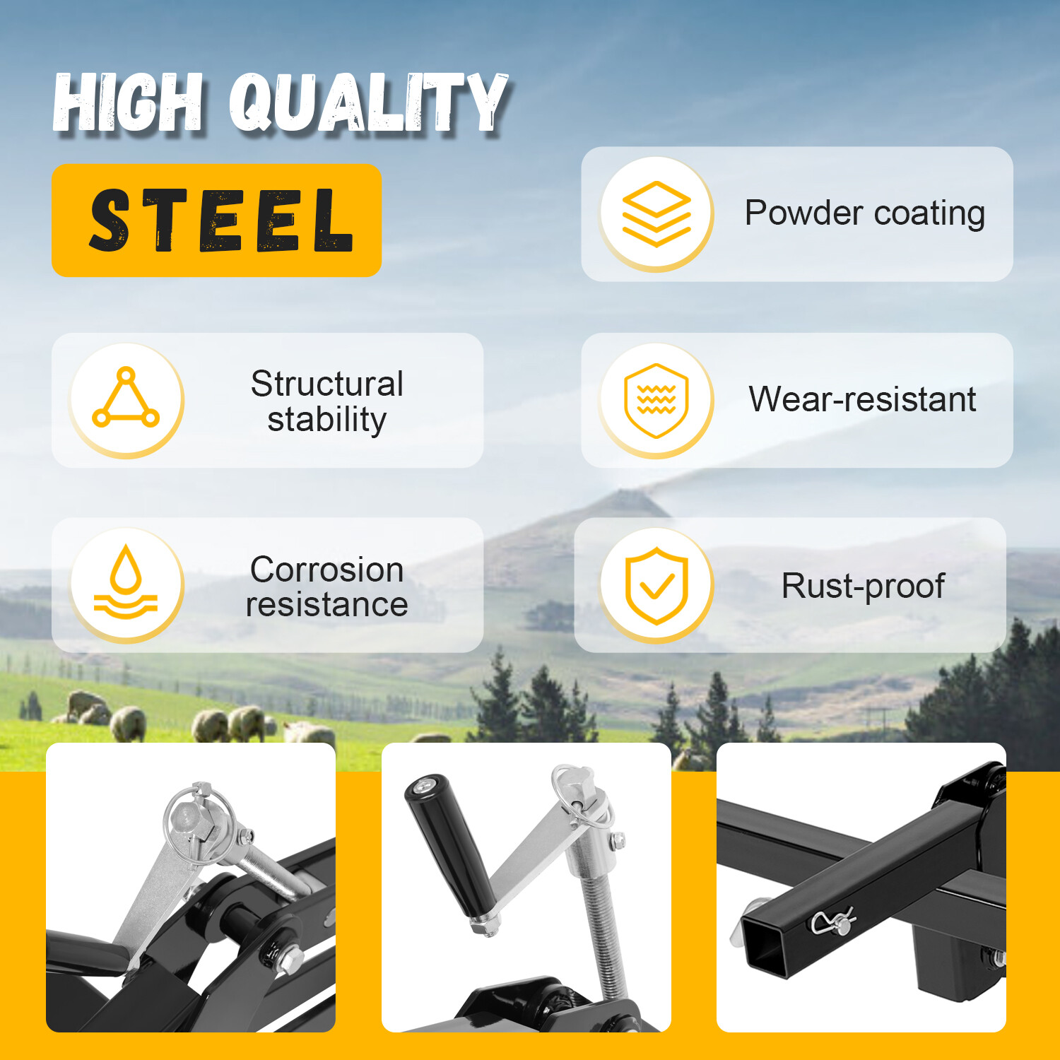 Black Manual Quick Implement Lift 50 Inches For ATV / UTV with 2" Receiver