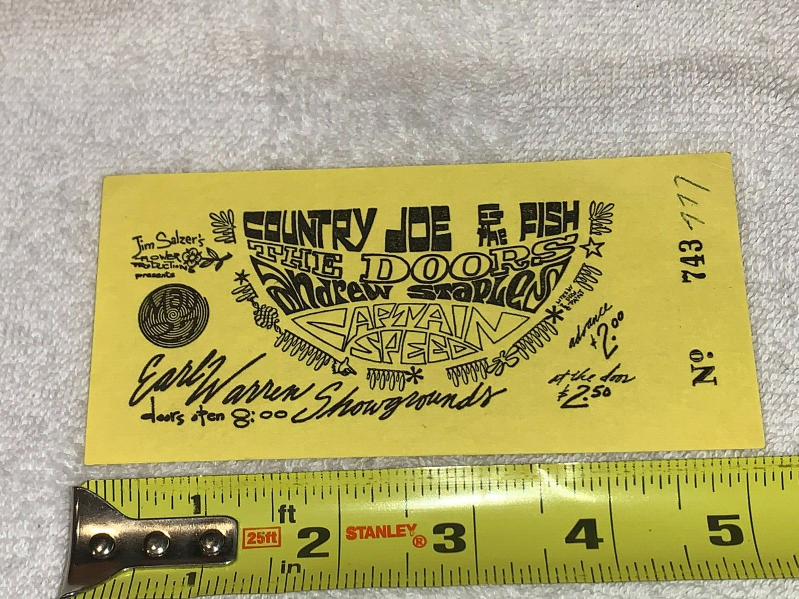 THE DOORS ORIGINAL 1967 UNUSED TICKET JIM MORRISON SANTA BARBARA Ephemera USA