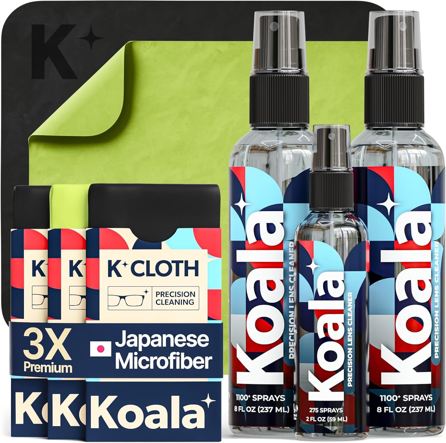 Koala Eyeglass Lens Cleaner Spray Kit | (2x) + (1x) Glasses Cleaner Bottle