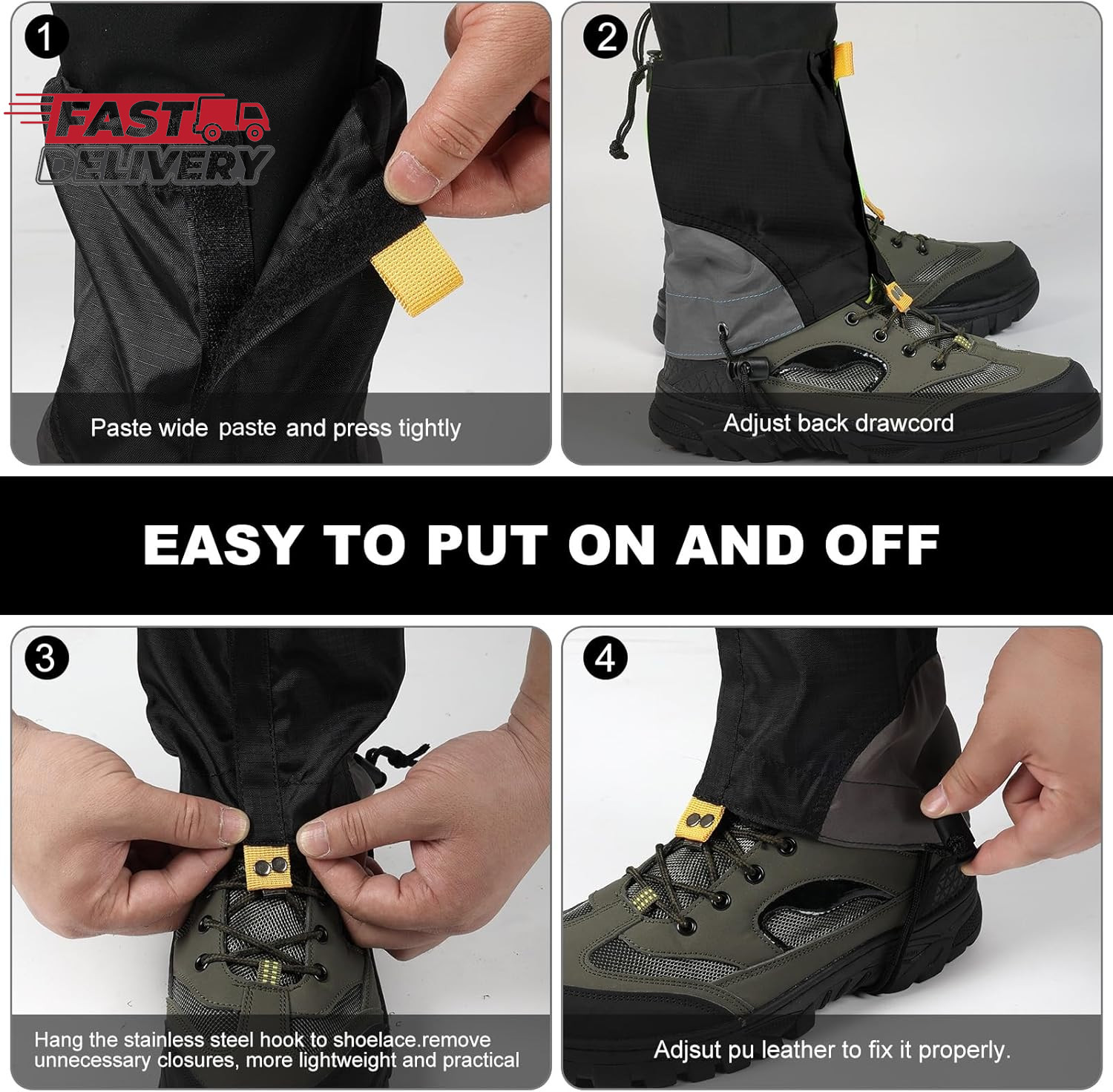 Waterproof Gators for Hiking Boots and Shoes Lightweight Adjustable Leg Gaiters
