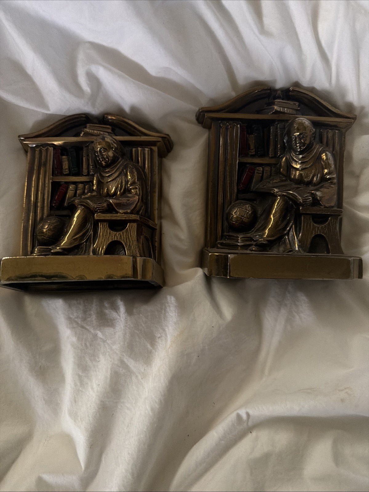 Antique Armor Bronze YePhilosopher Bookends 1920s Art Deco Scholar Library Pair