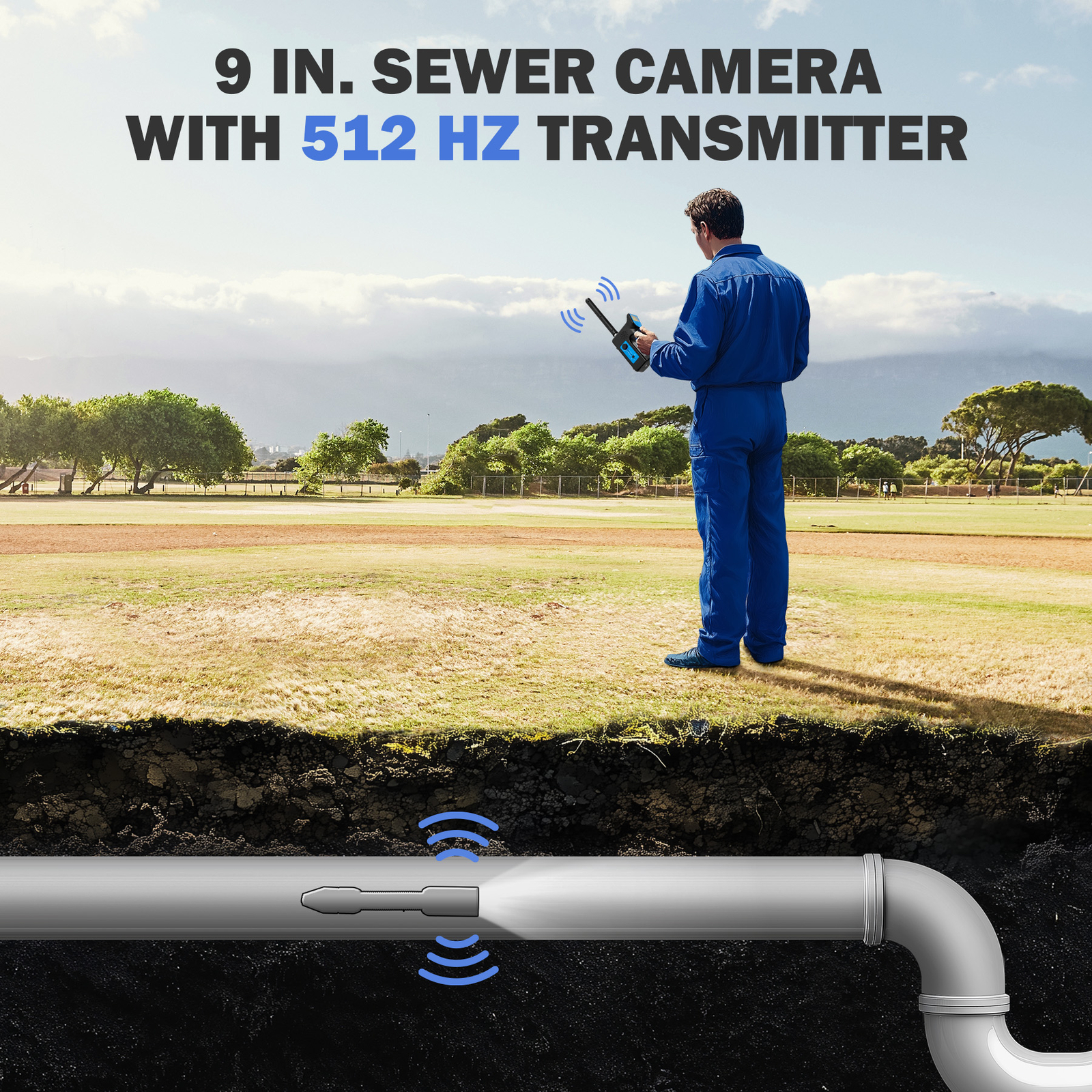 9" Self-Leveling Sewer Camera 32GB w. Locator 164ft /50m Digital Length Counter