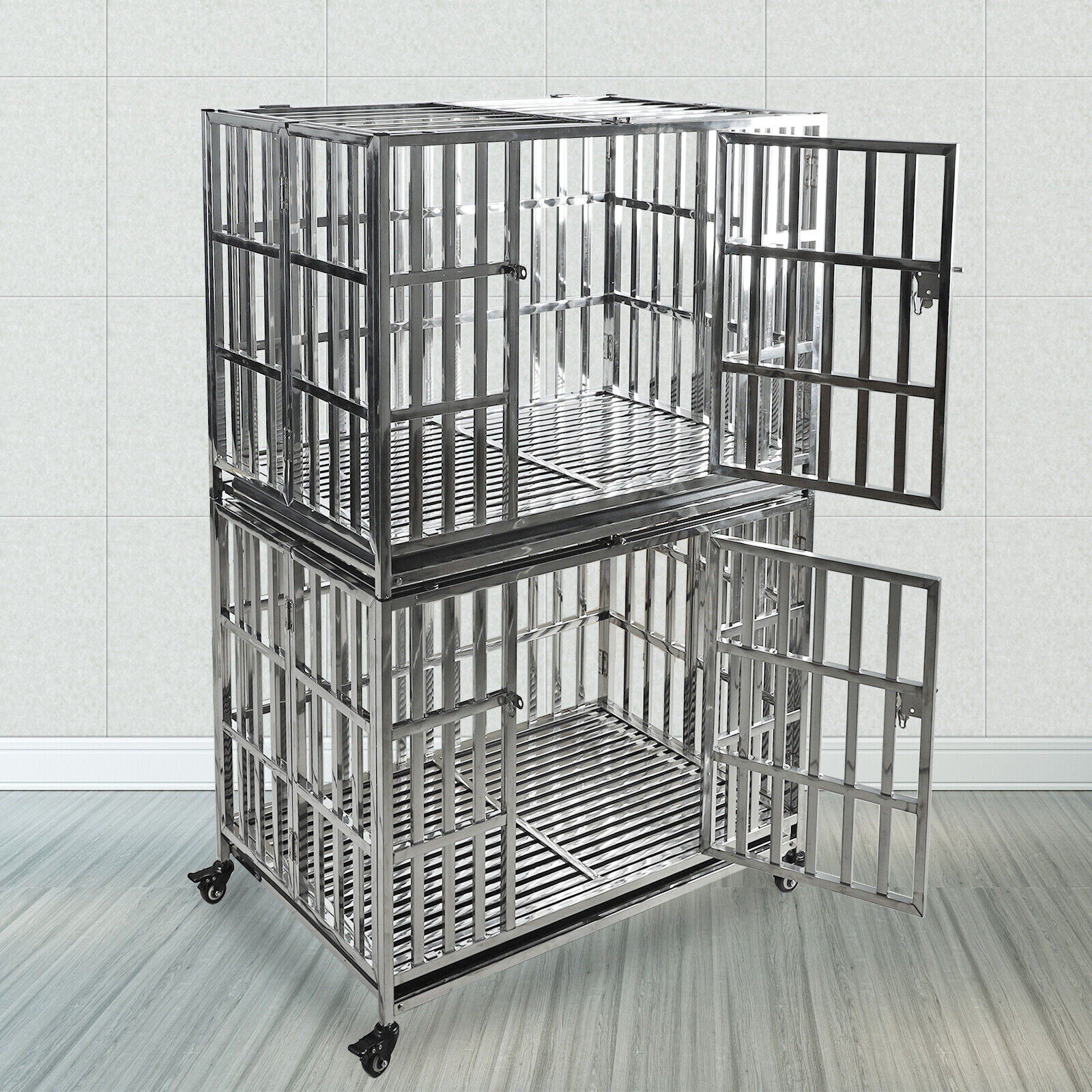 47 inch Heavy Duty Dog Kennel Pet Stainless Steel Crate Cage Stackable