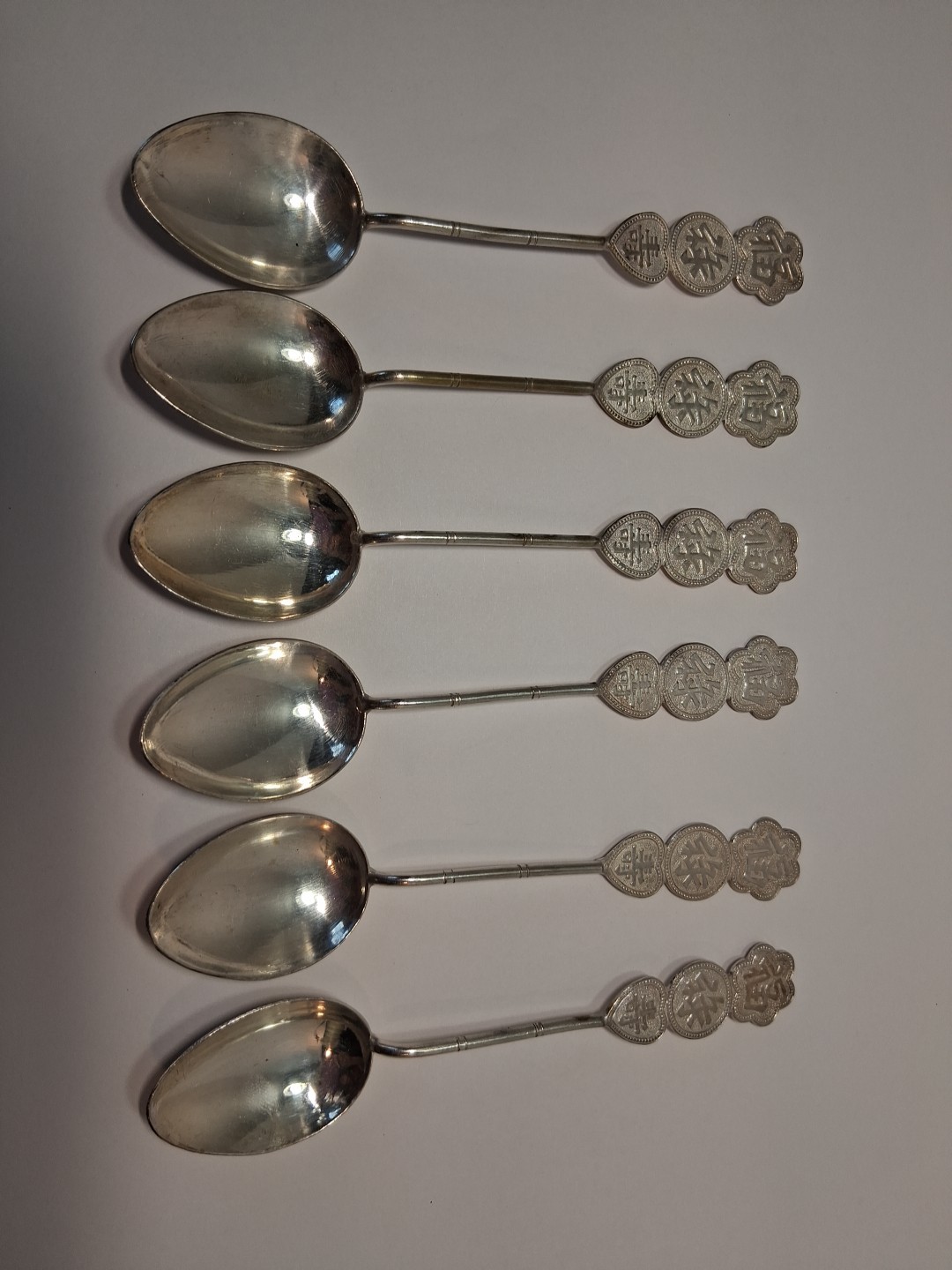 Lot Of 6 SILVER PLATE SOUVENIR SPOON CHINESE Good Fortune, Longevity, Prosperity