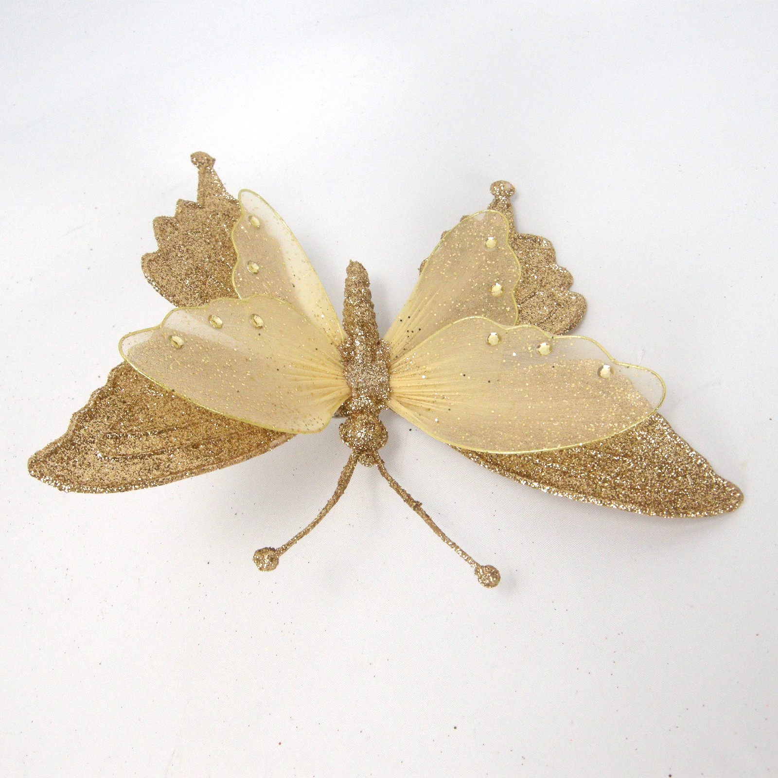 Glittered Gold Butterfly Clip On Craft Decorations Floral 2 Large 4 Medium Set