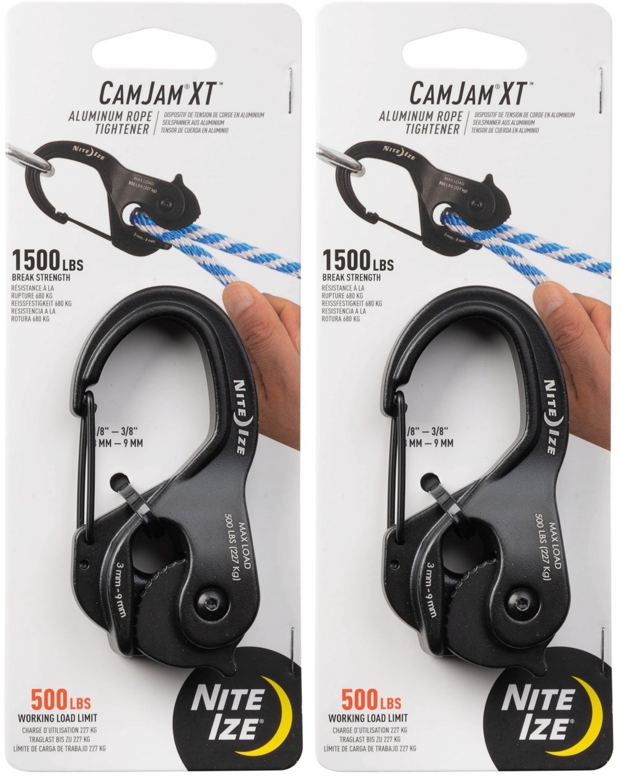 Nite Ize CamJam XT Aluminum Rope Tightener, Large - 500 lb Load Limit (2-Pack)