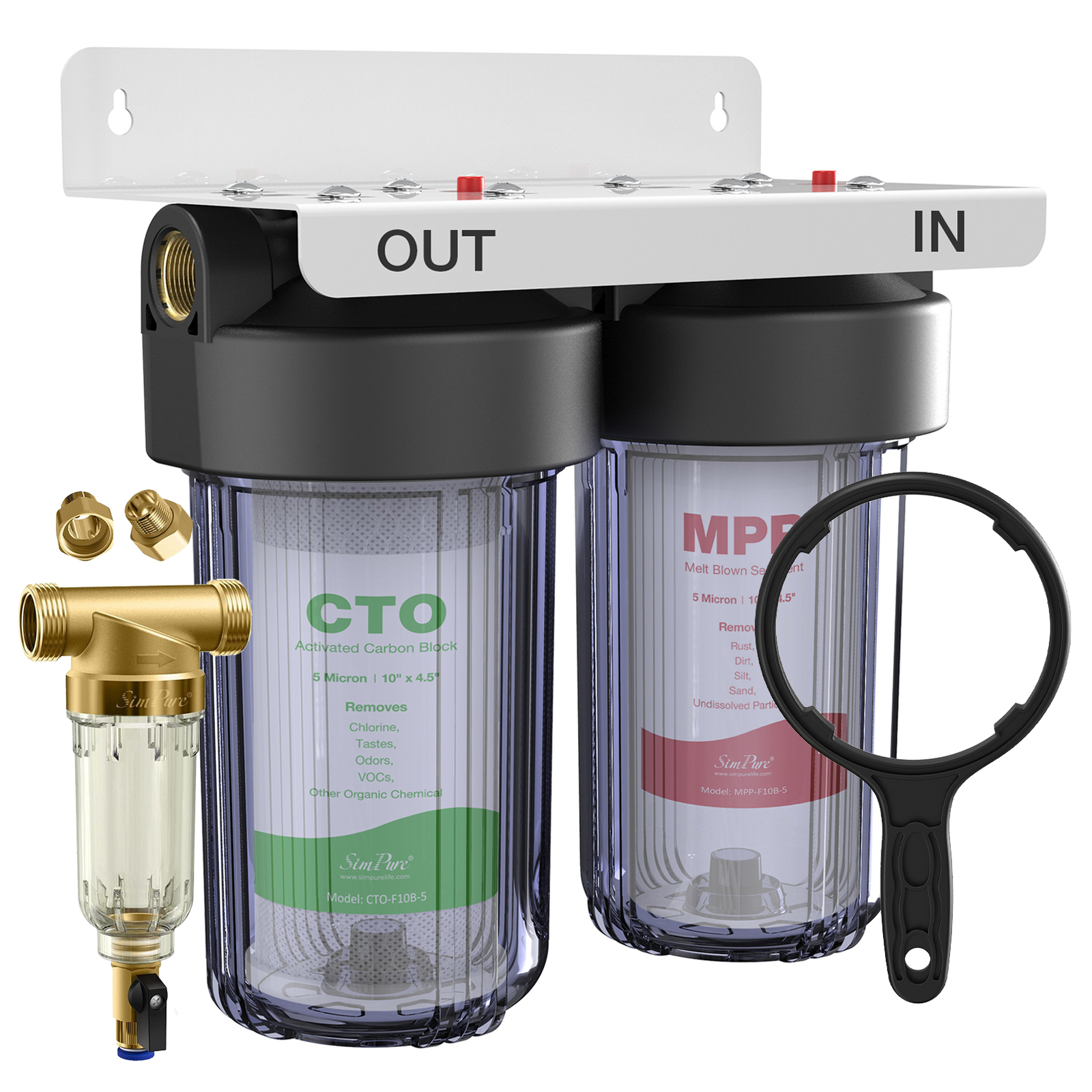 2-Stage Whole House Water Filter System, Spin Down Sediment Filter for City/Well