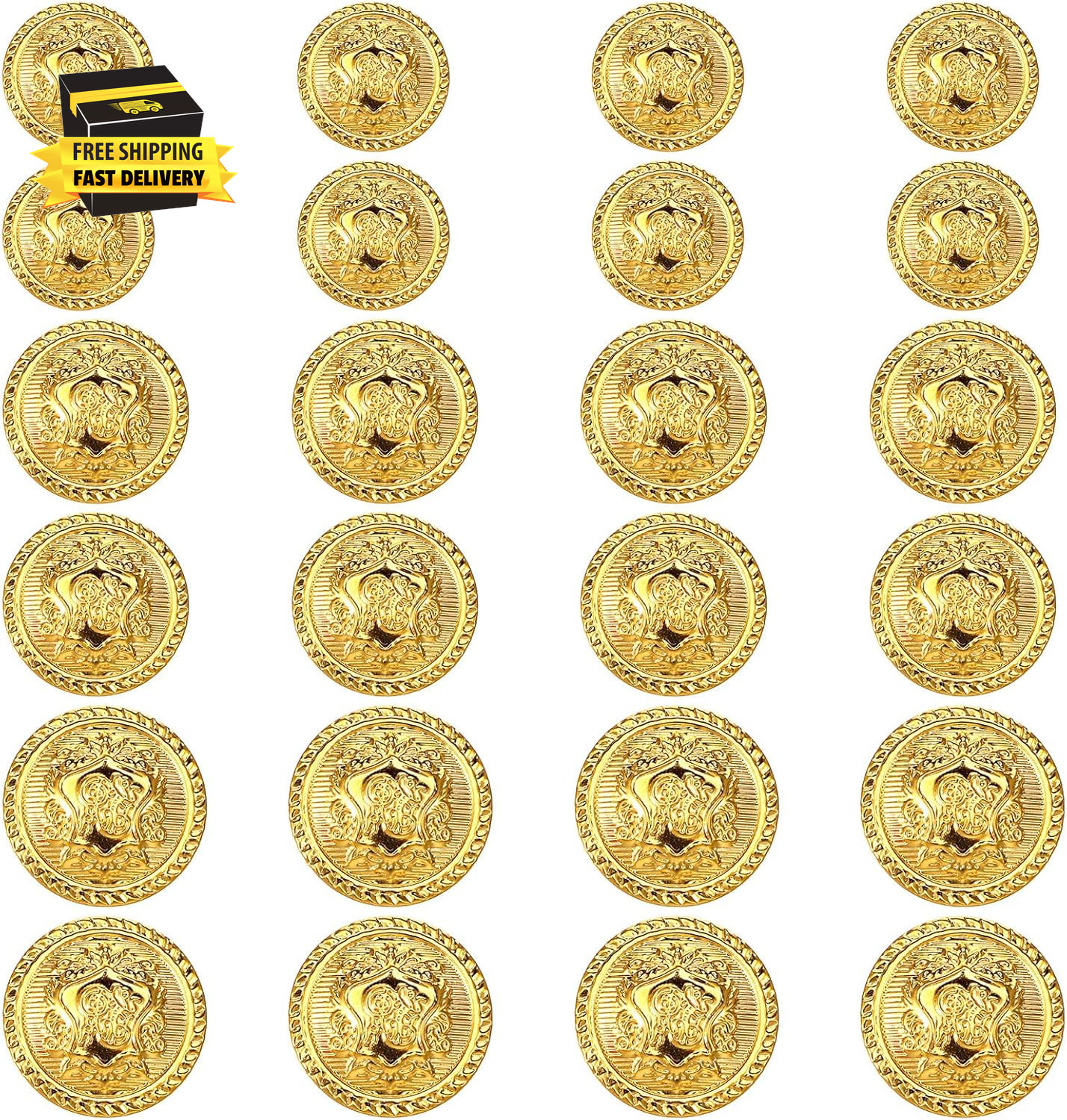 24 Pcs Gold Buttons for Blazer, Gold Coat Buttons Gold Metal Blazer Buttons Set