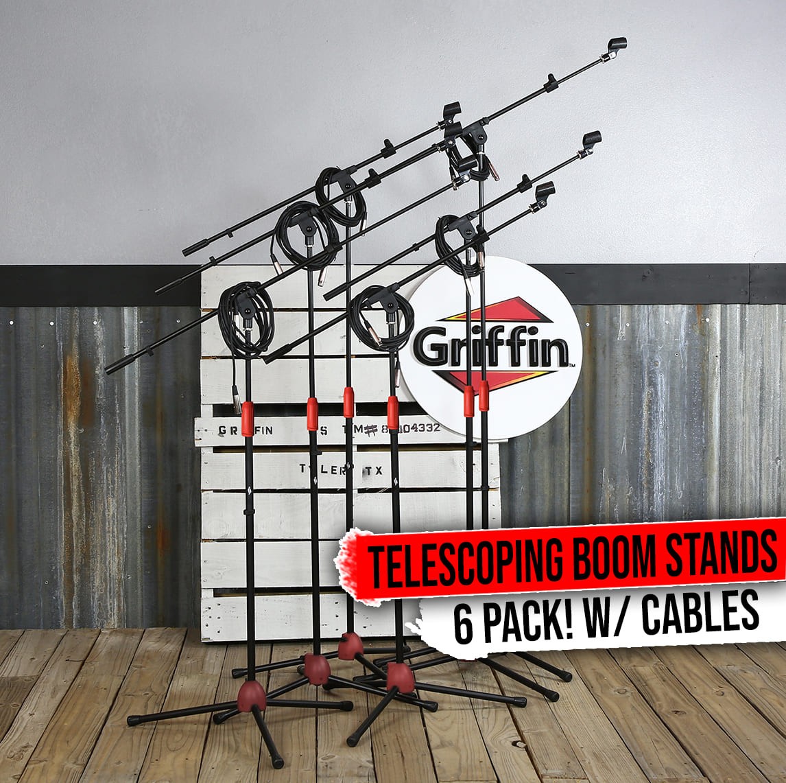 Microphone Boom Stand 6 PACK - GRIFFIN Telescoping Mic Stage XLR Cable DJ Studio
