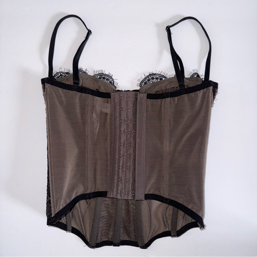 Out From Under Lace Corset Bustier Top Sheer Boned Lingerie Womens Small Black