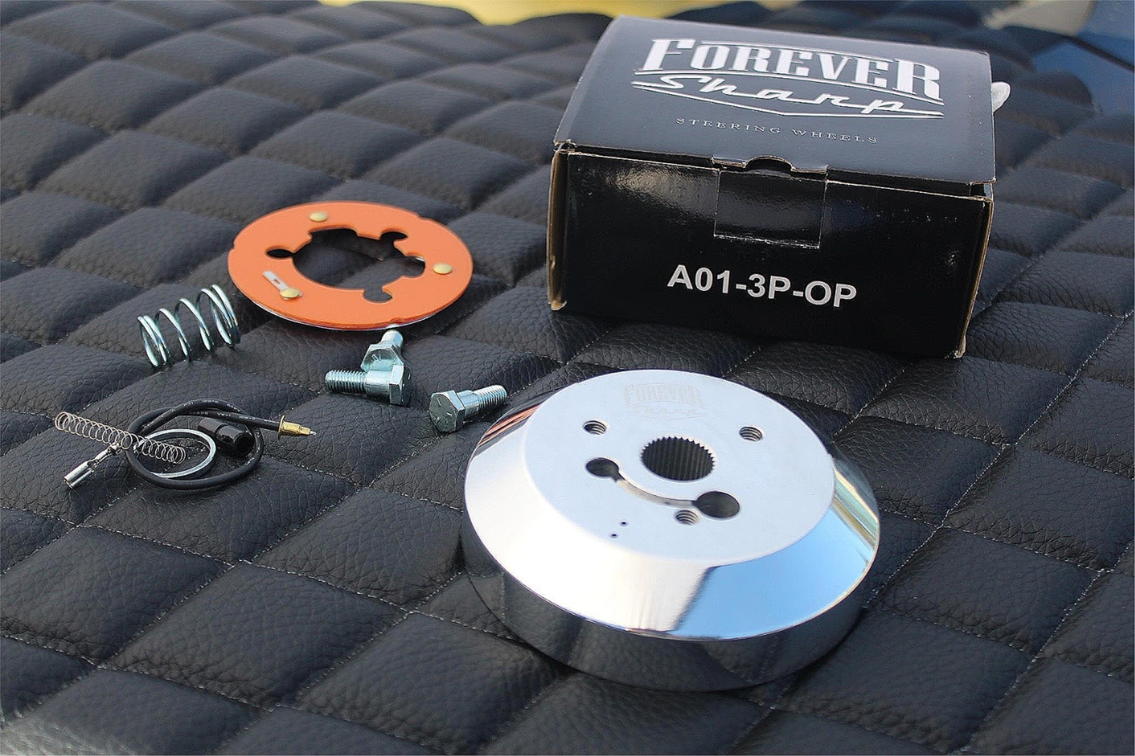 3-Hole Steering Wheel Polished Hub Adapter ( Flaming River, Ididit, GM, Chevy)