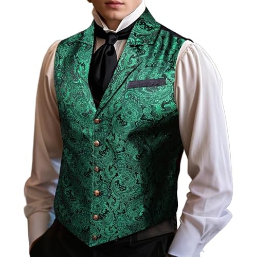 Mens Victorian Vest Steampunk Gothic Paisley X-Large Emerald Green Paisley a