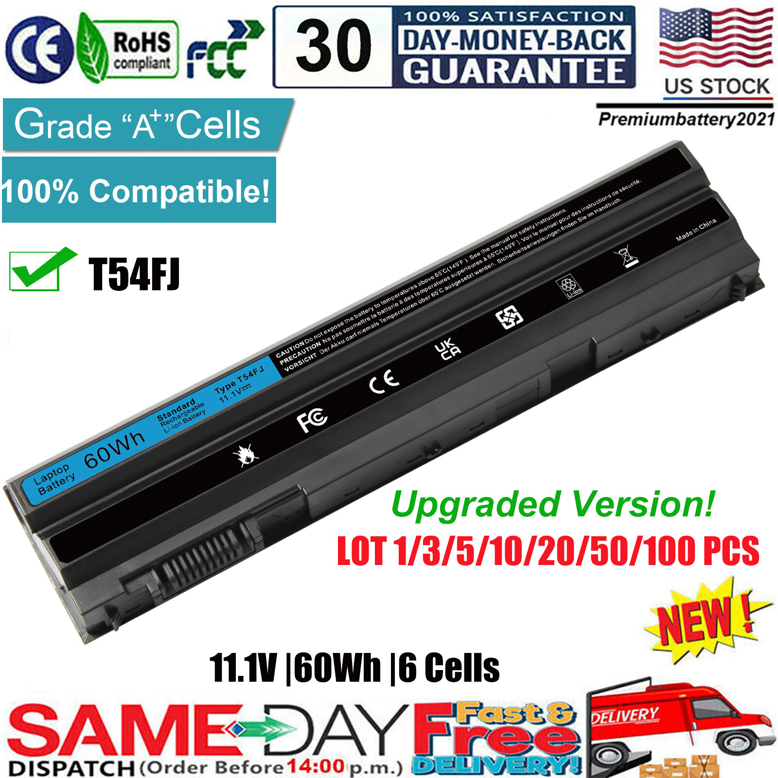 ✅Lot Battery for Dell Latitude E6420 E6520 E5520 E5420 E6430 ATG E6530 T54FJ