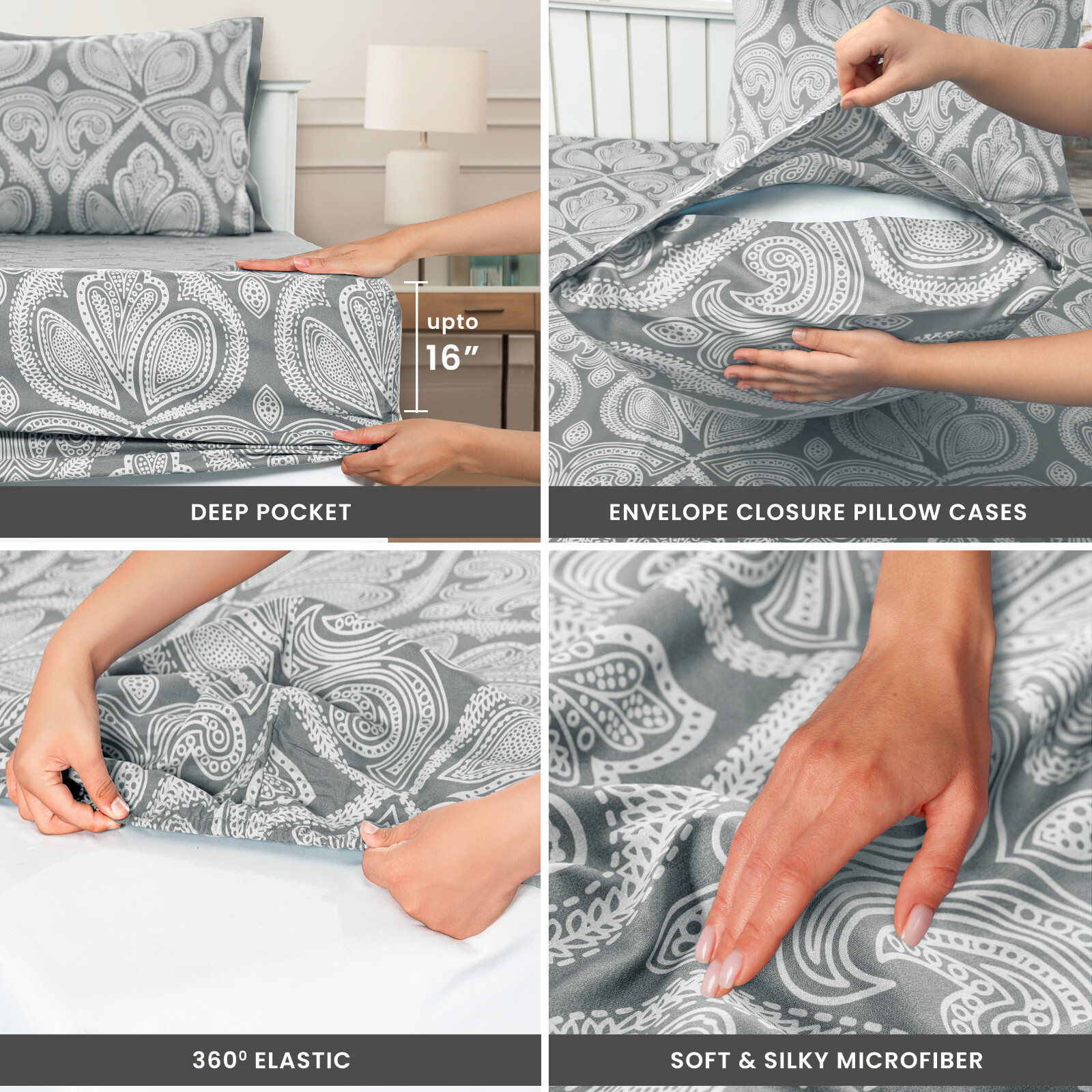 Luxury Deep Pocket 6 Piece Bed Sheet Set 1800 Series Hotel Comfort Paisley Sheet