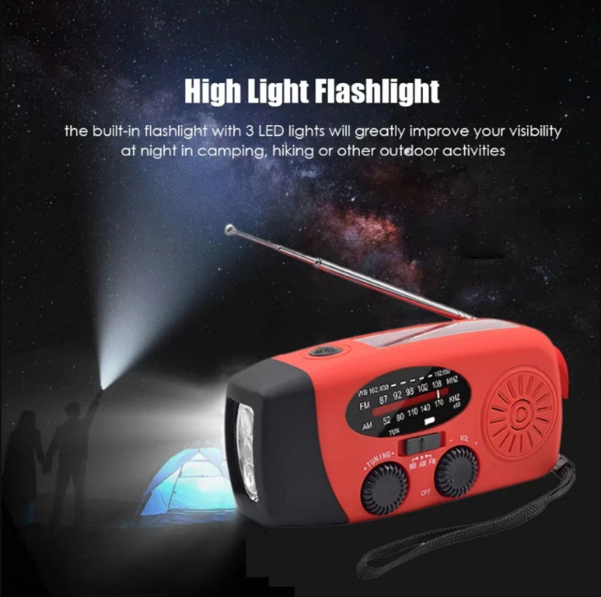 Solar Radio Hand Crank With LED Flashlight Multifunctional Emergency for Camping
