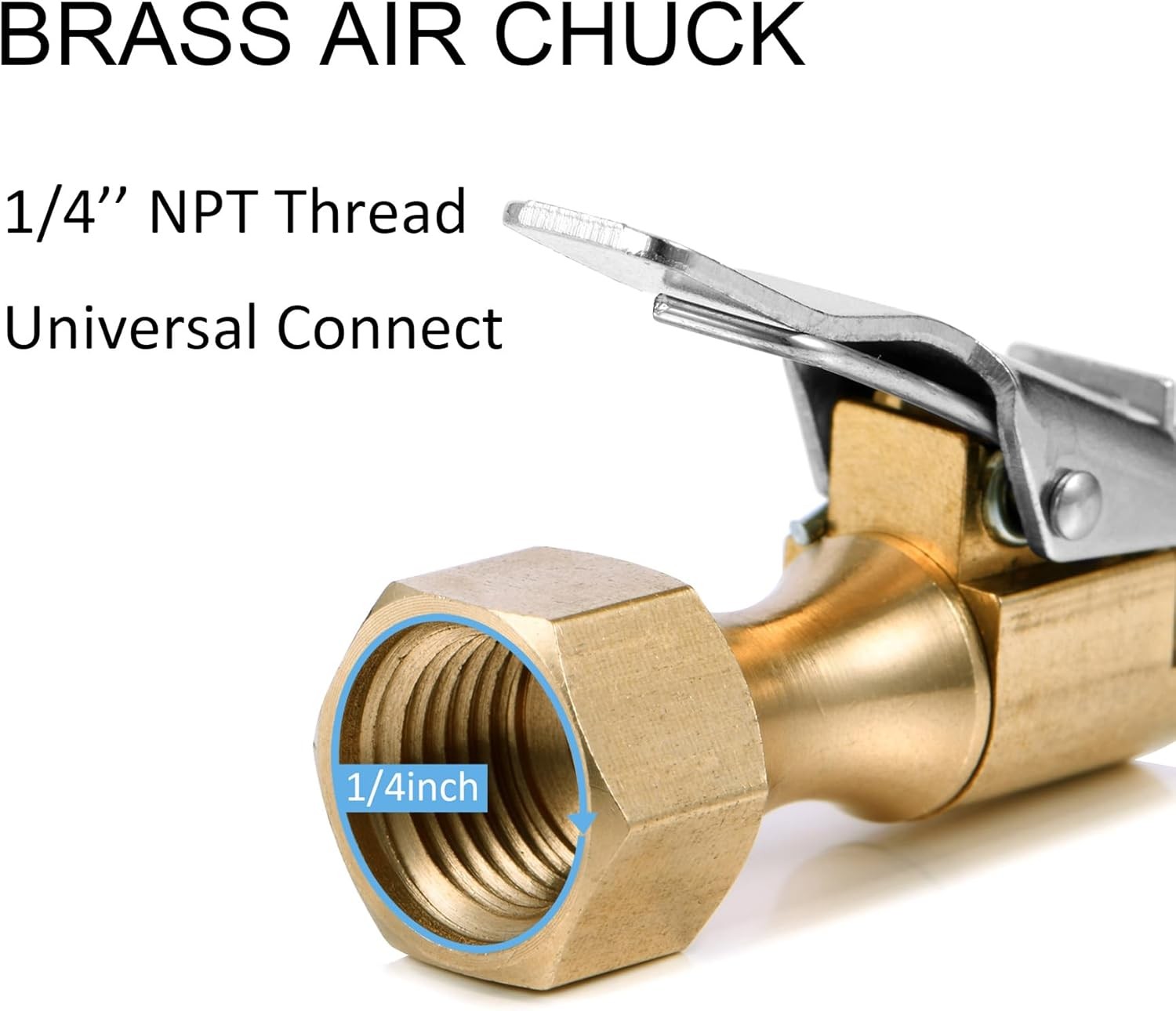 1/4" NPT Air Chuck Nozzle, Open Flow Tire Chuck, Lock on Tire Inflator Chuck