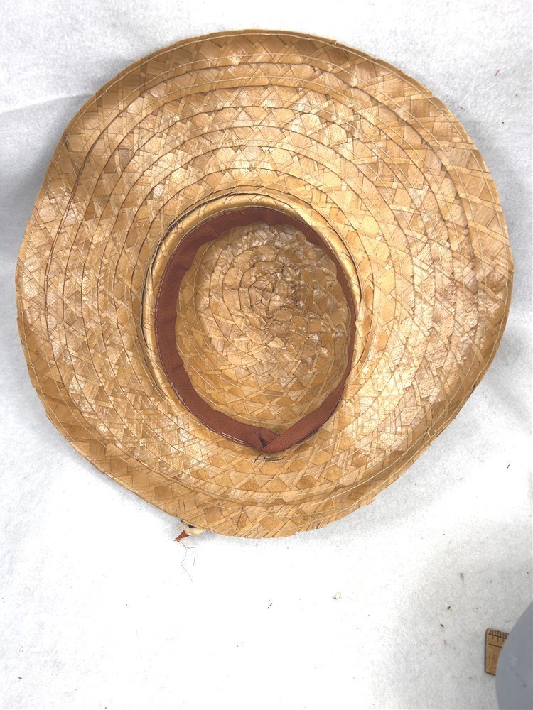 antique straw hat wide brim natural color 20.5 inch inside edge original 1940