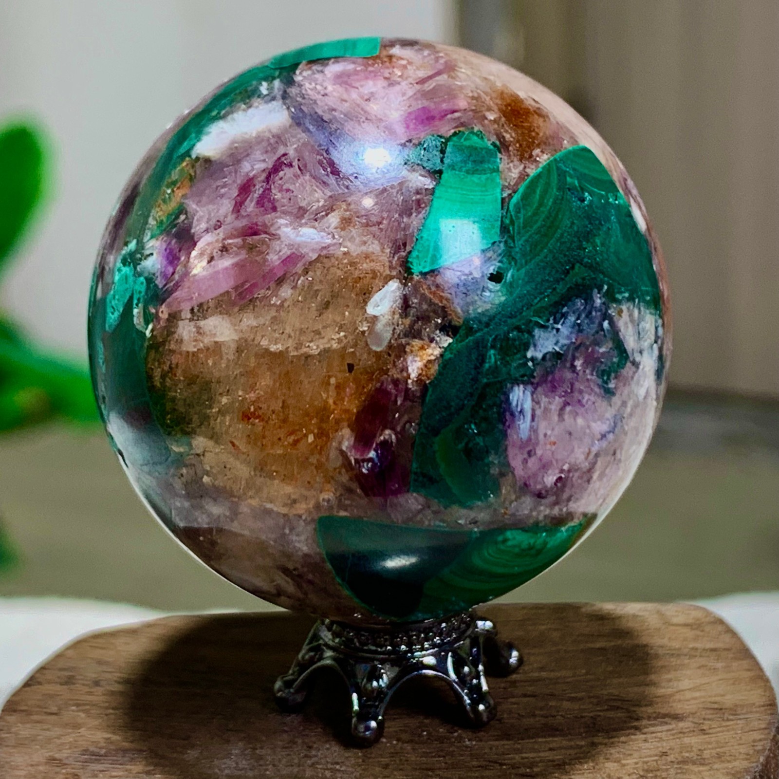 92G Newly discovered rare malachite purple mica symbiotic sphere restoration