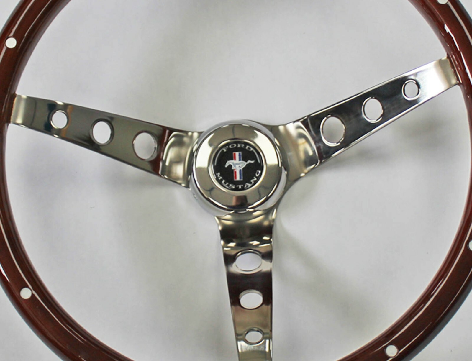 65-69 Mustang Wood Steering Wheel Mustang Cap 15" High Gloss Finish w/ Rivets