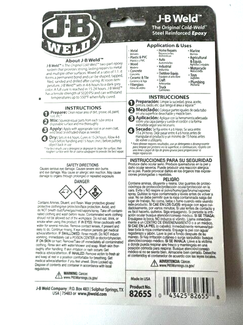 J-B Weld 8265S Original Cold-Weld Steel Reinforced Epoxy - 2 oz.
