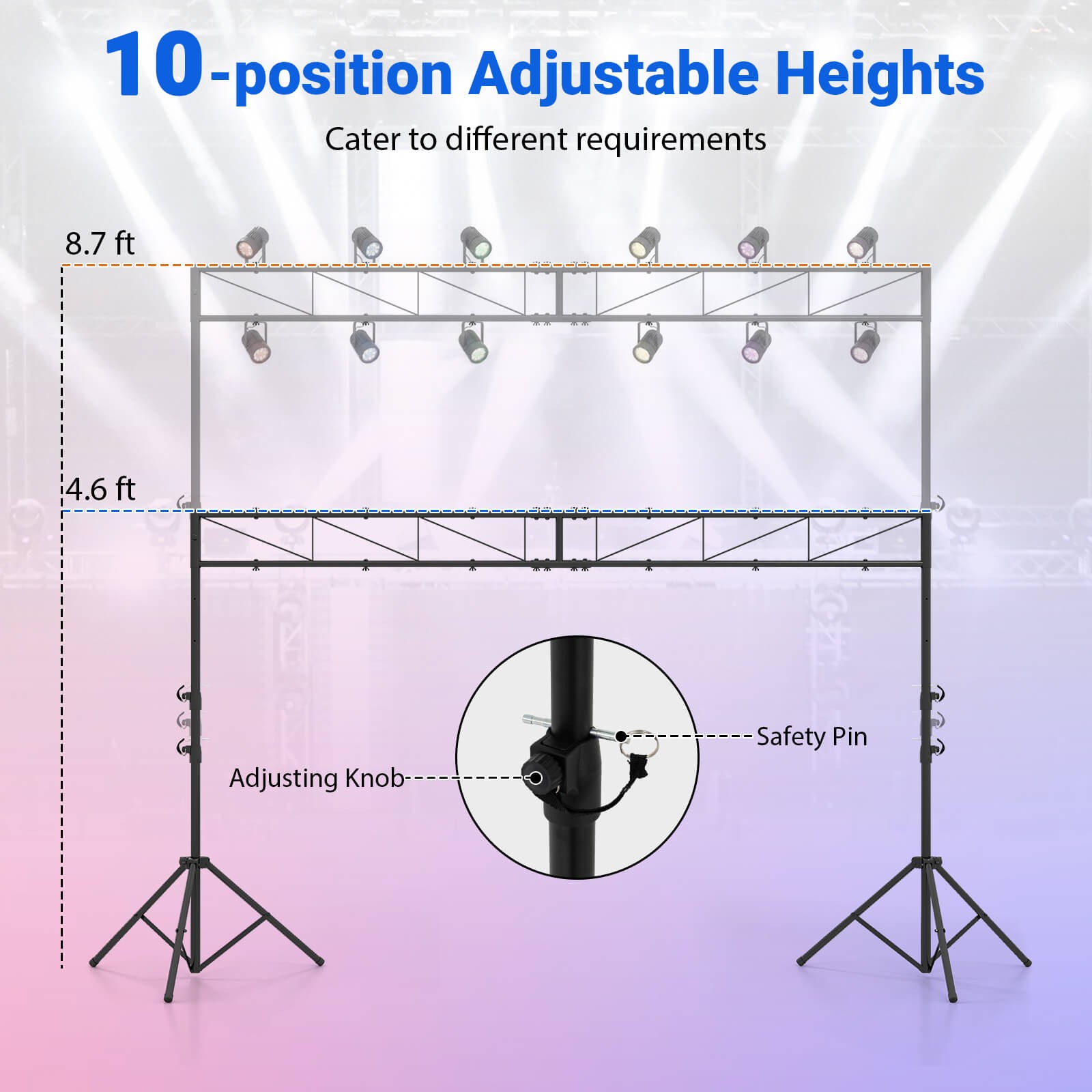 Portable Lighting Truss System w/2 Folding Tripods, 12 Mounting Points for Bands