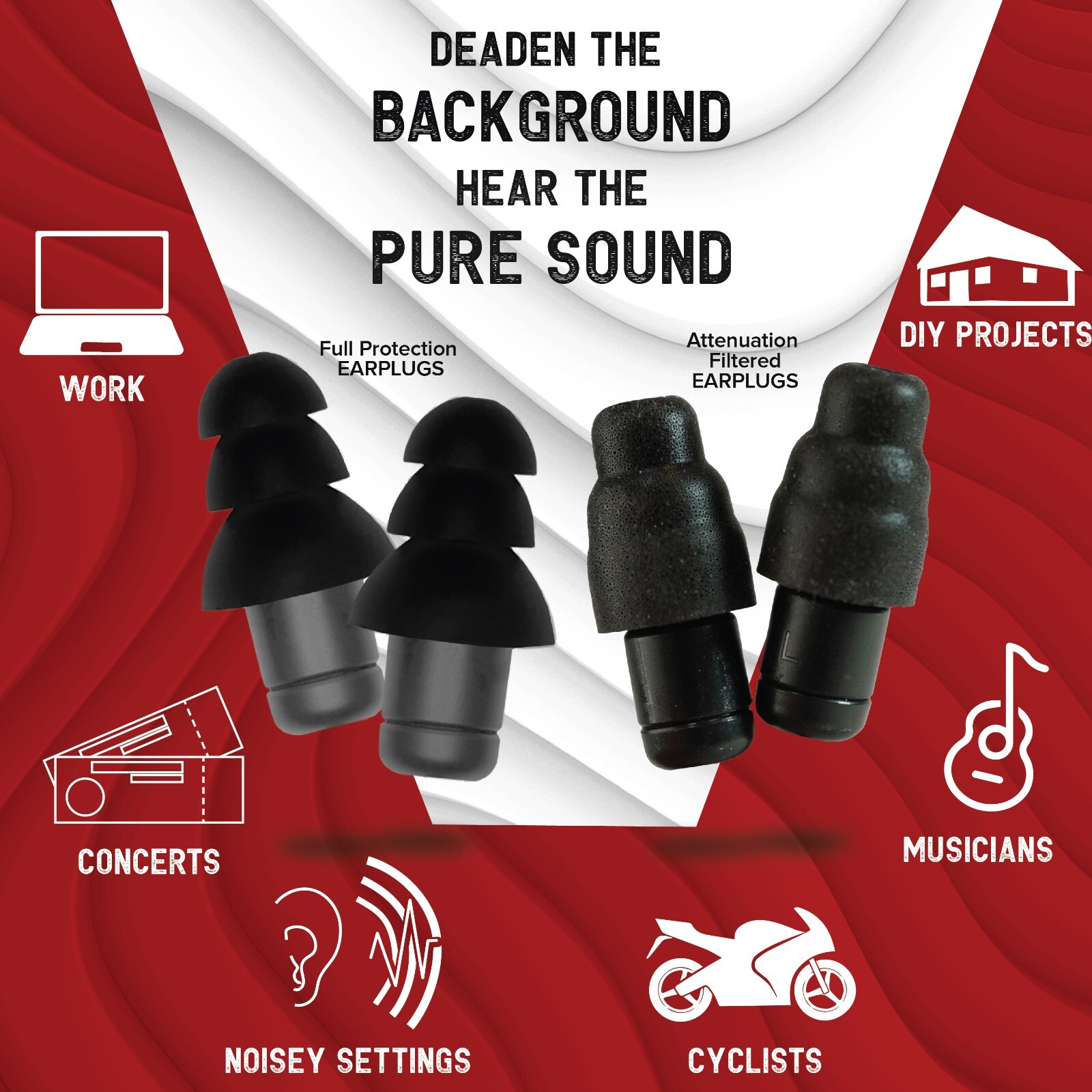 Plugfones High Fidelity Musician Ear Plugs and Concert Earplugs