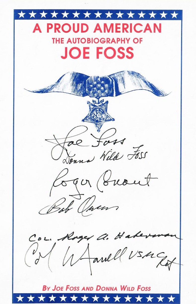 A Proud American Joe Foss Signed Bookplate w/ Joe Foss & 4 WWII USMC Aces