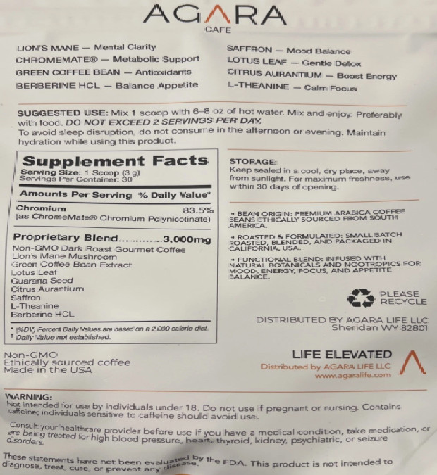 AGARA CAFE Weight loss Focus & Energy Dark Roast Coffee Premium Arabica Blend