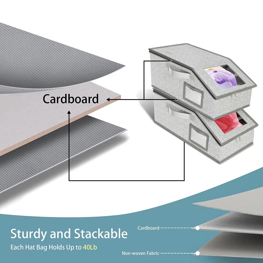 1/2x Stackable Hat Storage Organizer for Baseball Caps 24 Caps Hat Box with Lid