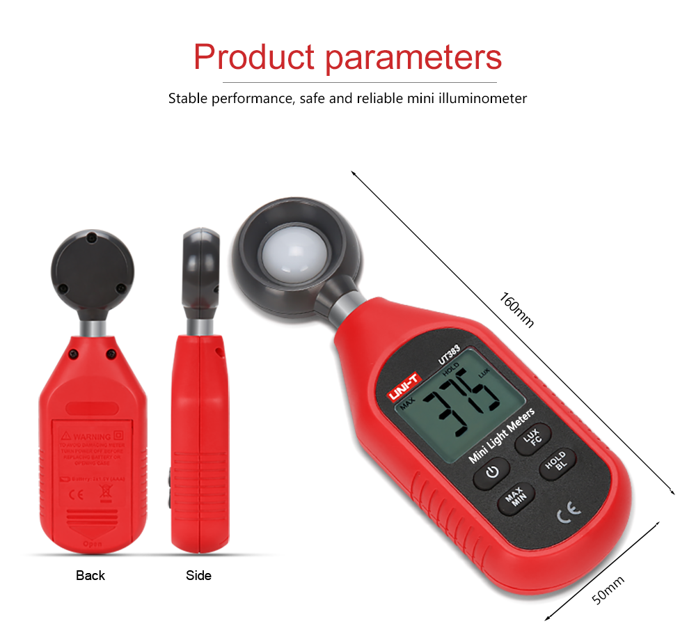 UNI-T Digital illuminance Light Meter Lux meter Photometer 0~199,900Lux Fc Test