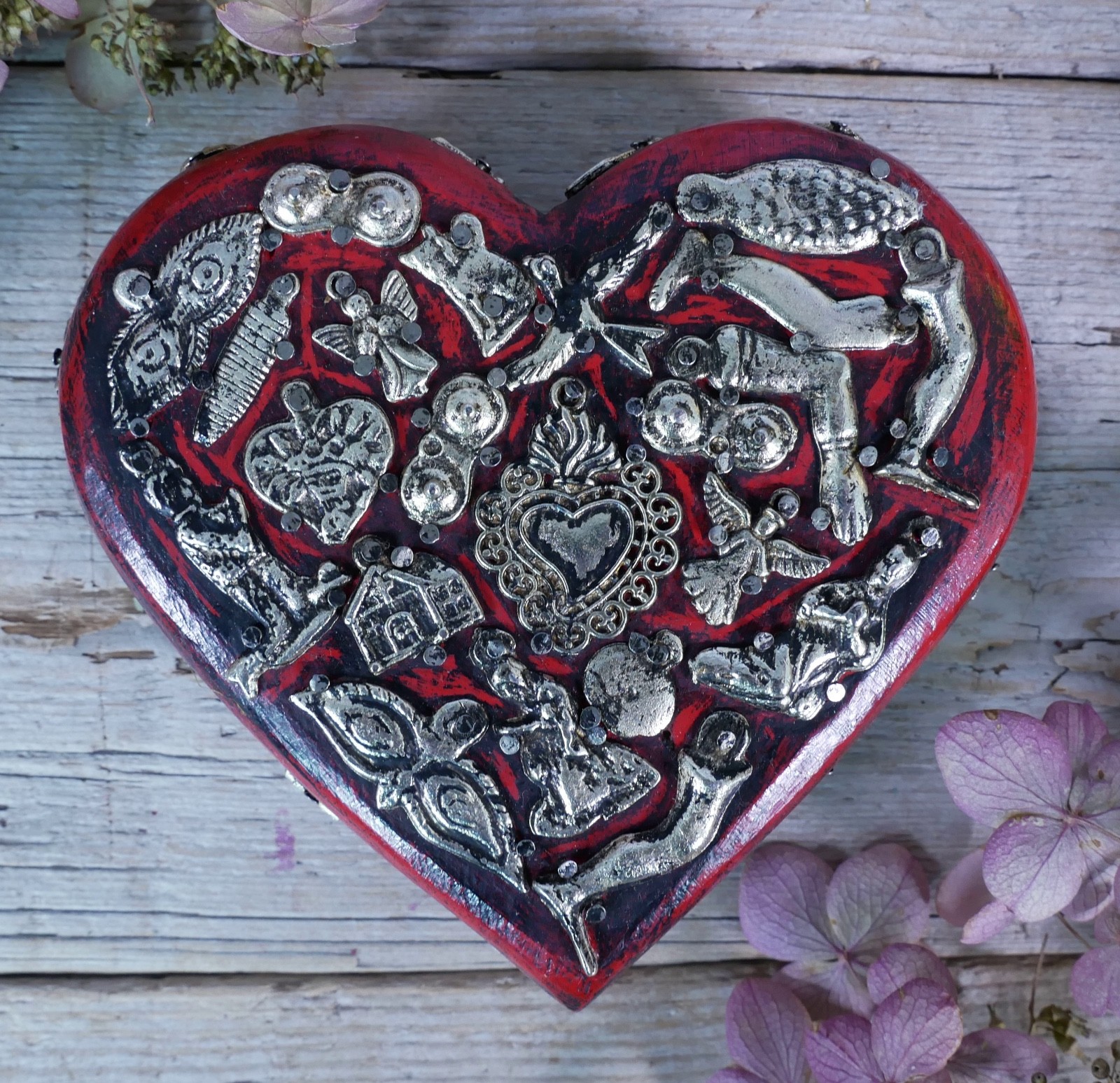 Red Wood Heart Milagros Handmade Michoacan Mexican Folk Art Love Token Small Sz